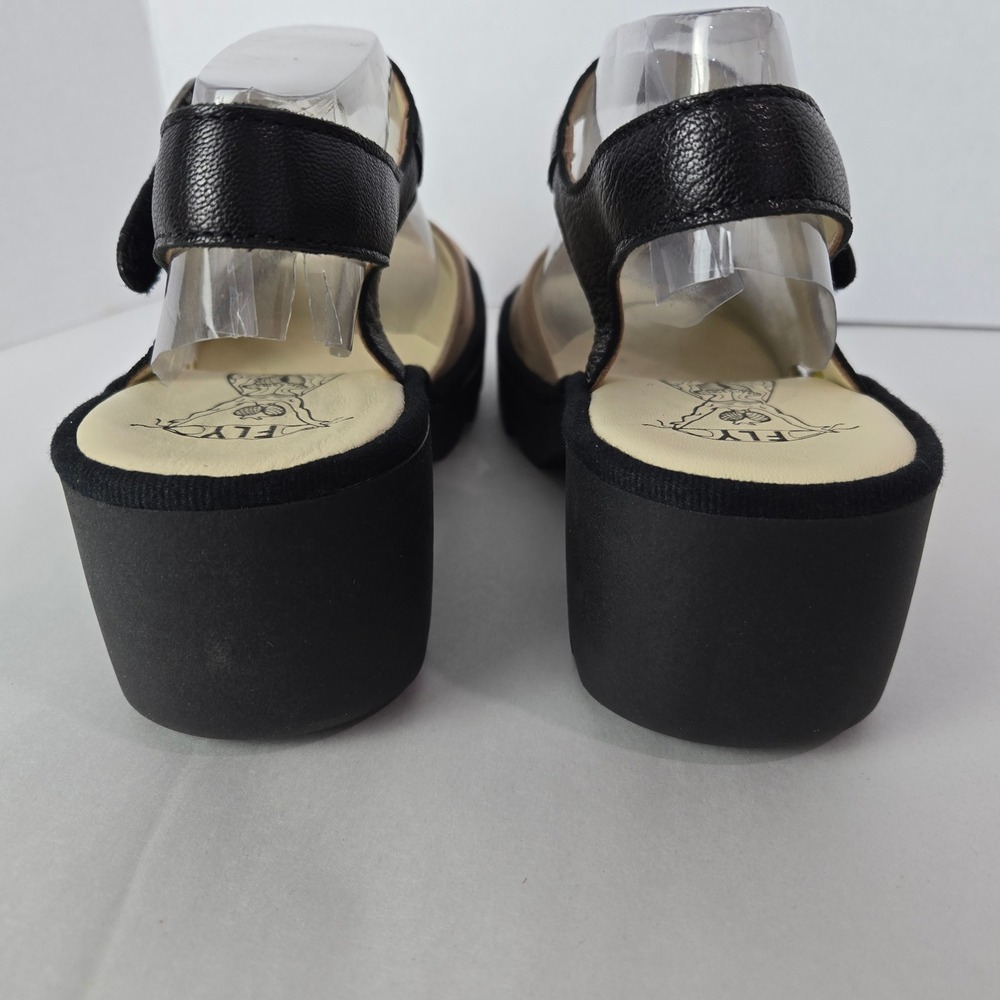 NWT Fly London Size 9 Platform Sandals Black Leather Sole Buckle Strap #1111 - Picture 7 of 11